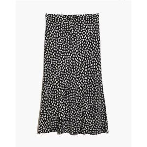 Drawstring Midi Slip Skirt in Woodcut Flowers